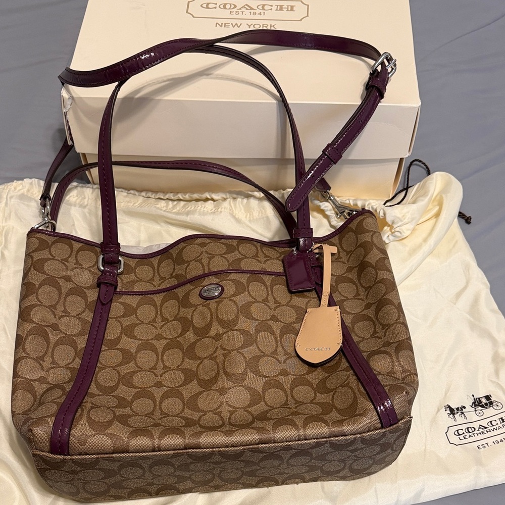 Coach Brown and Purple Signature Shoulder Bag